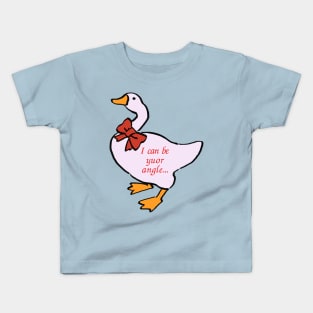 i can be yuor angle...or yuor devil white goose with dandy red ribbon Kids T-Shirt